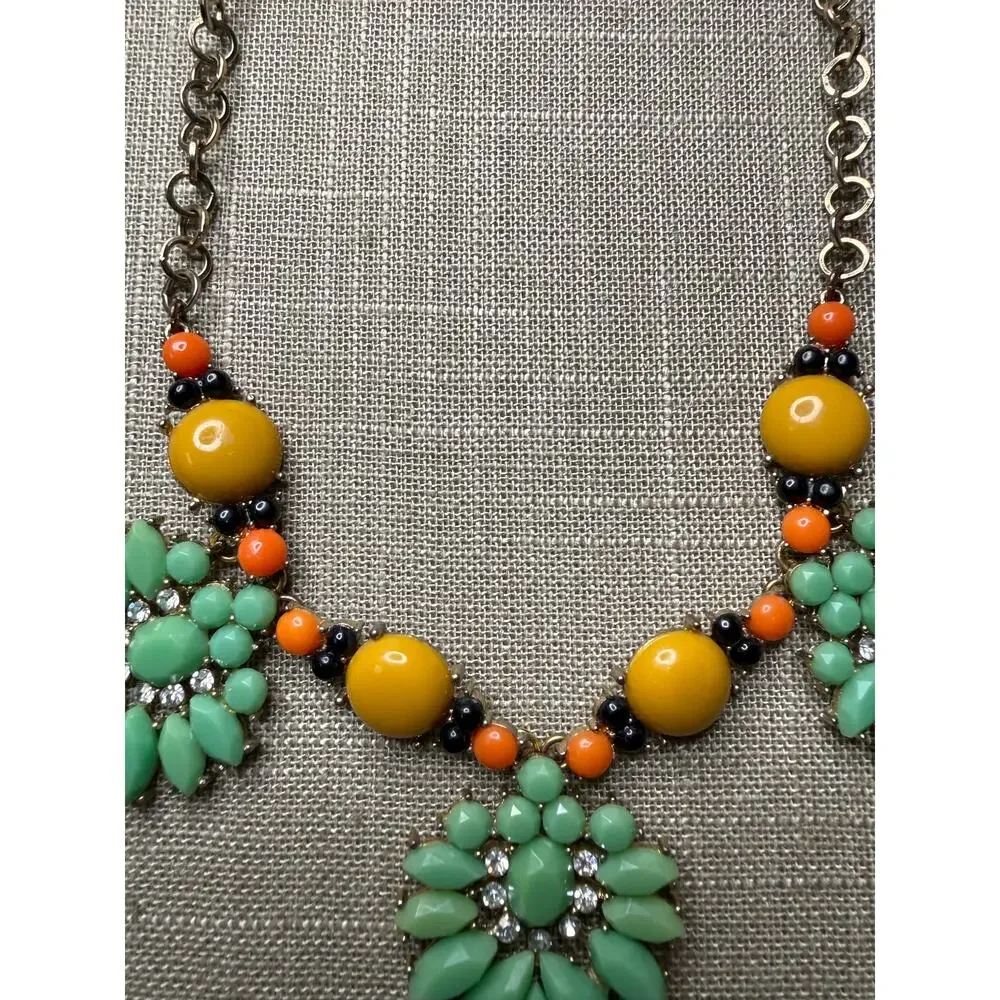 Y2K Statement Necklace Glow Black Light Gold Tone Rhinestone Bib Adjustable - Picture 8 of 13